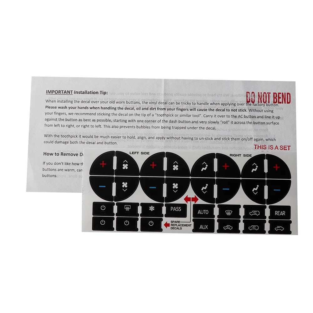 Climate Control AC Button Repair Stickers — Chevrolet Tahoe, Suburban, Avalanche, Silverado & GMC Yukon