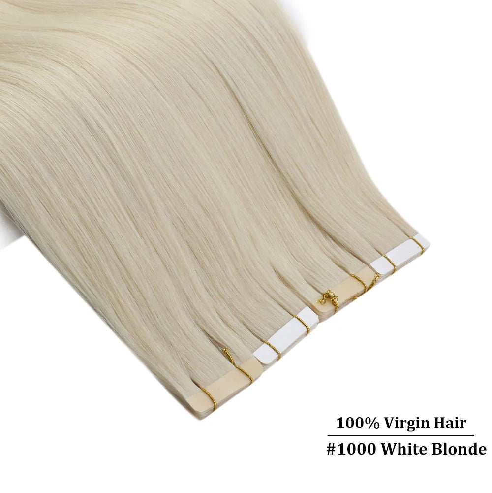 [Last 12 Months] Ugeat Tape in Hair Extensions Virgin Hair 100% Real Human Hair 10A Grade Hair Extensions Tape Ins Pure Color