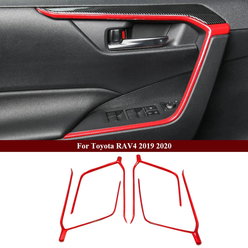 Car Interior Red Chrome Decoration Accessories For 2019-2021 Toyota RAV4 Armrest Console Strips Water Cup Cover Air Vent Trims