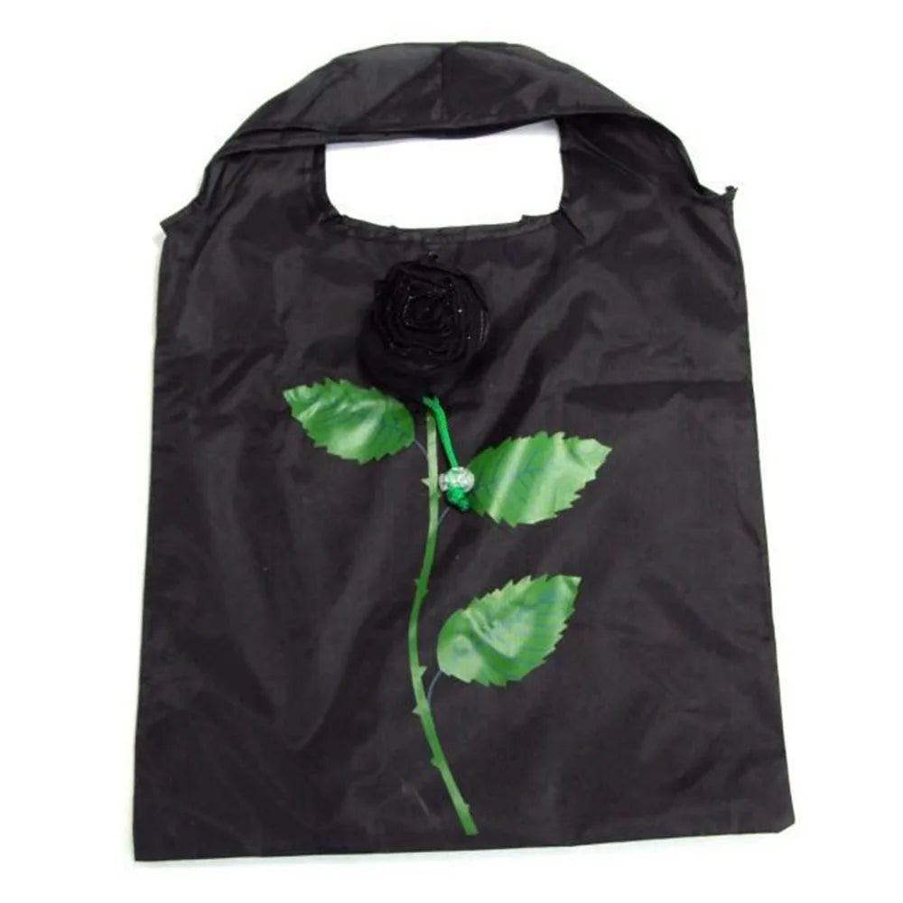 Rose Flower Shopping Bags Portable Storage Organizers Polyester Cloth Eco Large Capacity Women's Bag Travel Foldable Handbag