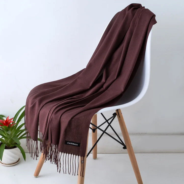 Women's Tassel Scarf, Soft Solid Color Shawl Wrap