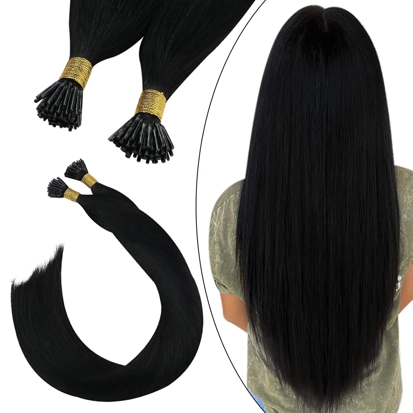 Ugeat I Tip Hair Extensions Pre Bonded Hair Remy Fusion Hair 14-24 Inch 40g/80g Straight Stick Tip Human Hair