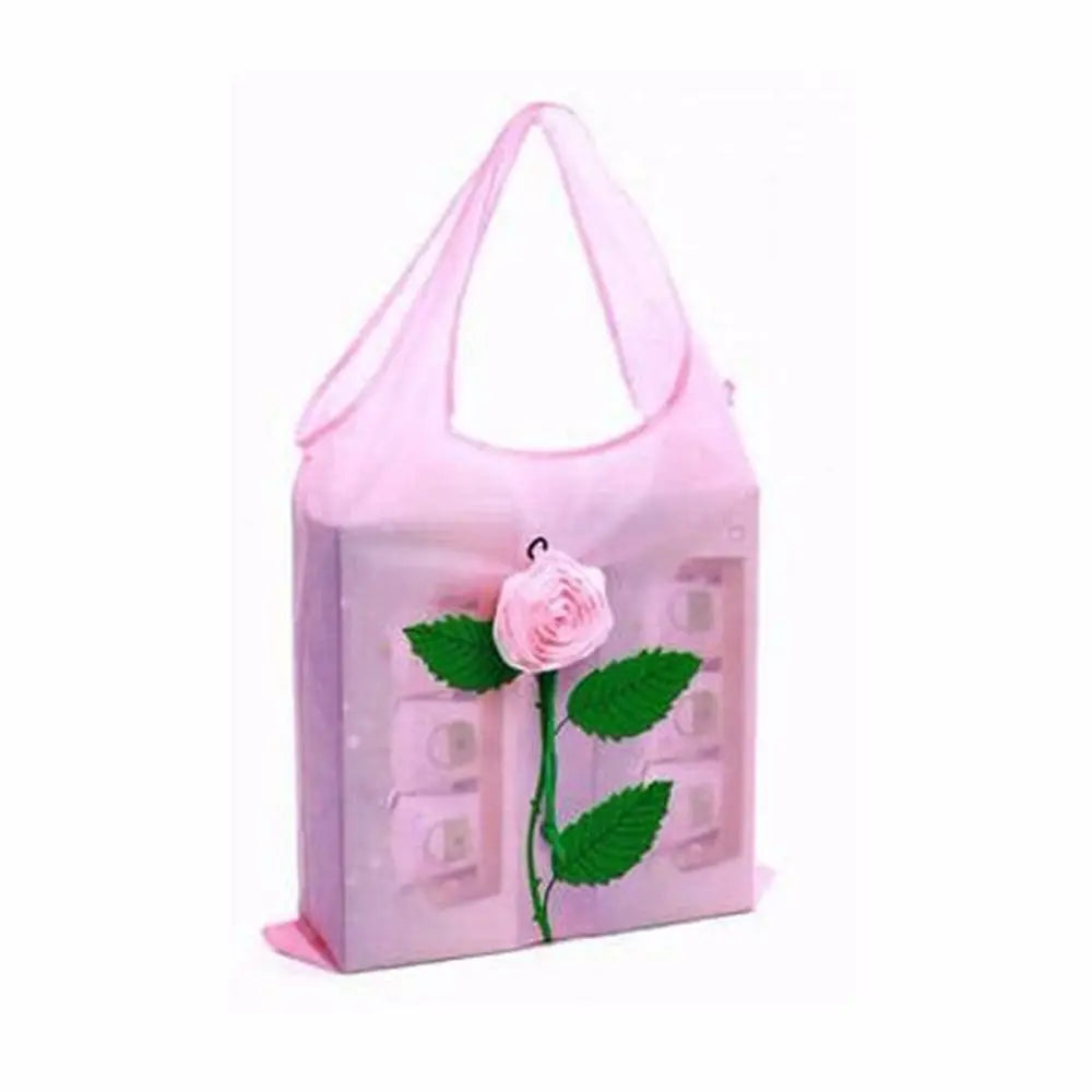 Rose Flower Shopping Bags Portable Storage Organizers Polyester Cloth Eco Large Capacity Women's Bag Travel Foldable Handbag