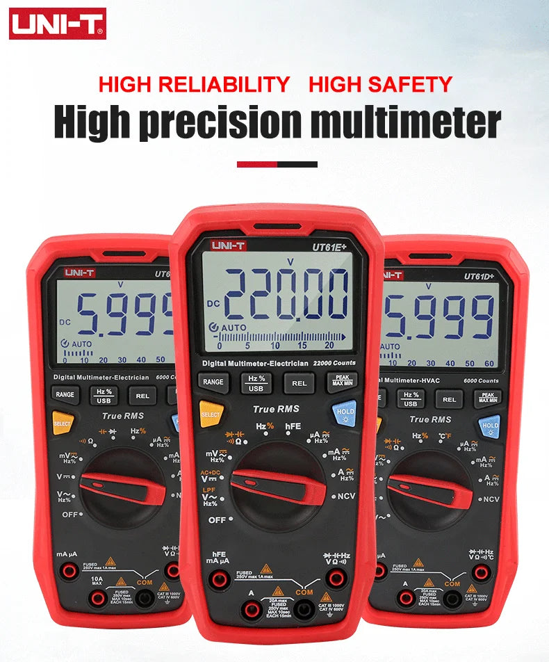 UNI T Professional Digital Multimeters UT61B+ UT61E+ UT61D+1000V Analog Multimeter Resistance Capacitance Test Multi Tester
