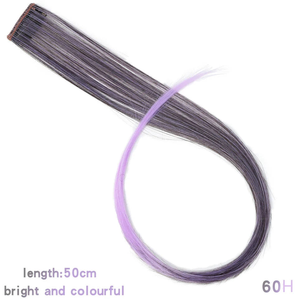 All Long Straight Color Hair Piece Hair Extensions Clip In Highlight Rainbow Hair Streak Pink Synthetic Hair Strands on Clips