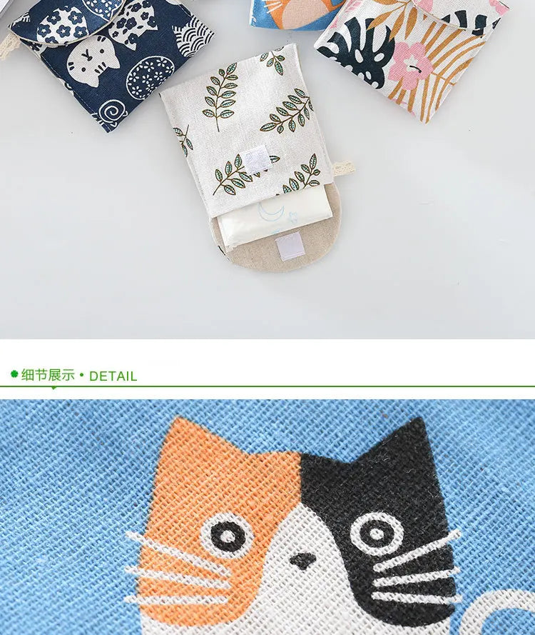 Portable Sanitary Napkin Storage Bag Women Cosmetic Organizer Girls Ladies Cute Coin Card Sanitary Pad Pouch Small Cosmetic Bag