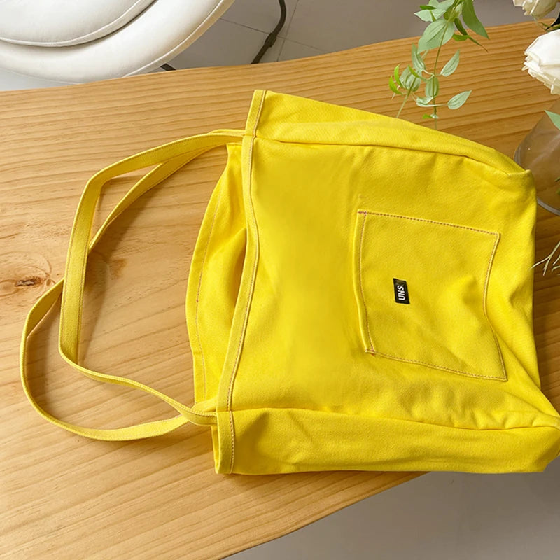 Women's Canvas Tote Bag – Reusable Shoulder Handbag with Letter Detail | Casual Daily Bag