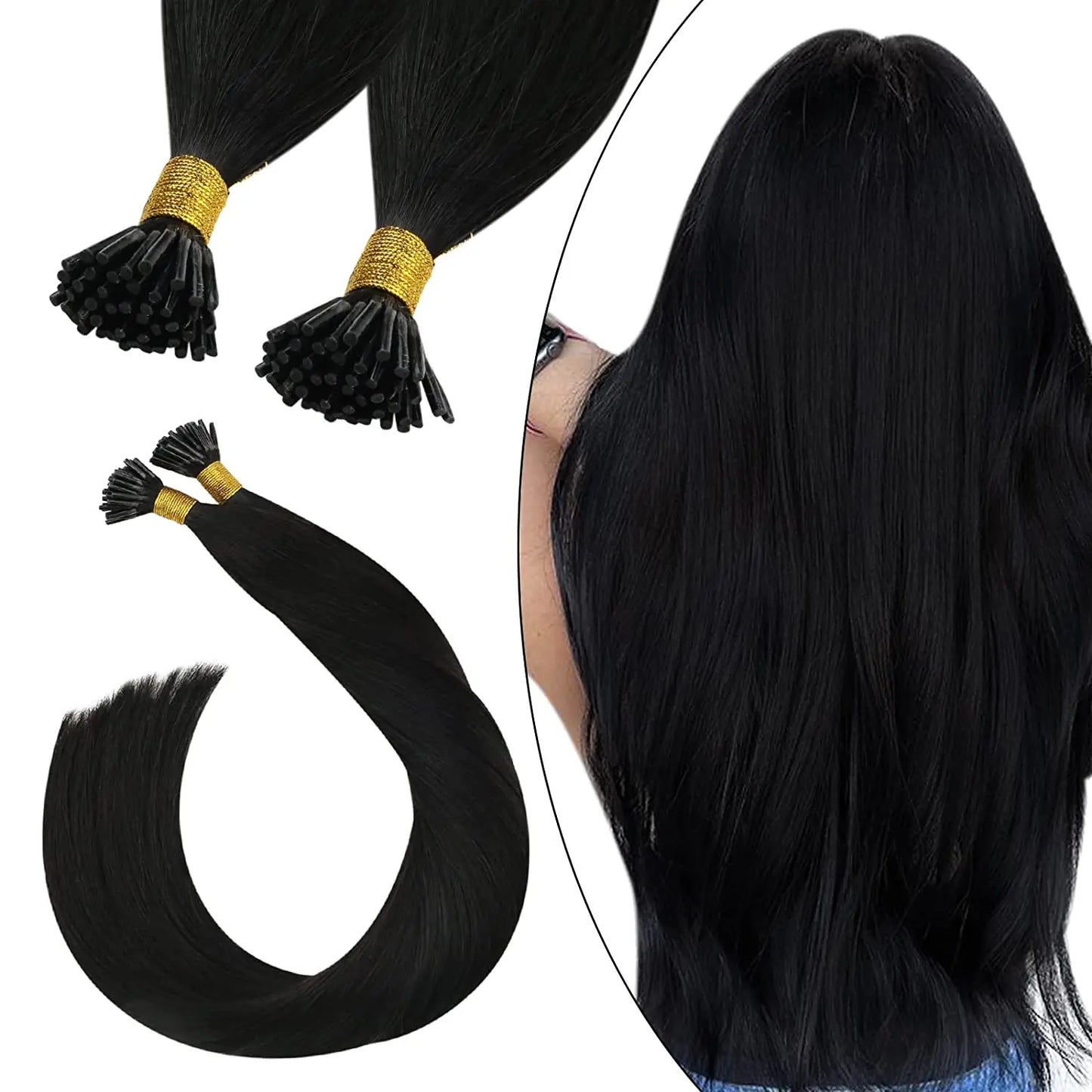 Ugeat I Tip Hair Extensions Pre Bonded Hair Remy Fusion Hair 14-24 Inch 40g/80g Straight Stick Tip Human Hair