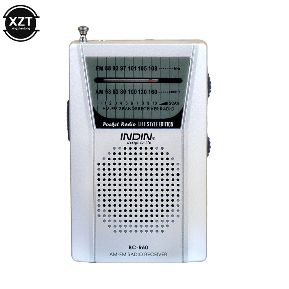 BC-R60 Pocket Radio Telescopic Antenna Outdoor Mini AM/FM Dual Band Radio World Receiver 88-108MHz Speaker 3.5mm Earphone Jack
