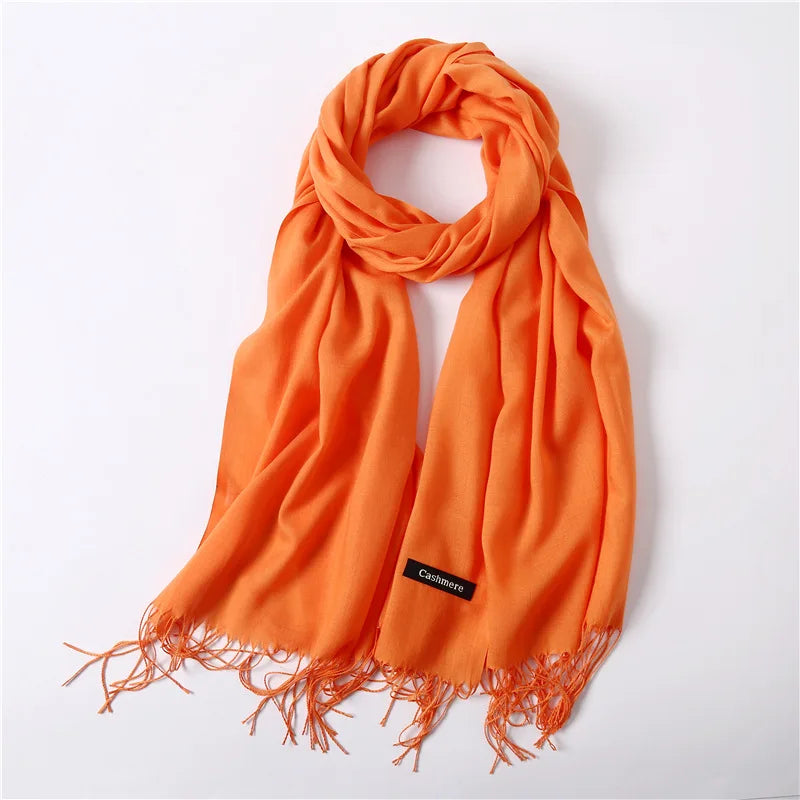 Women's Tassel Scarf, Soft Solid Color Shawl Wrap