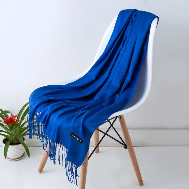 Women's Tassel Scarf, Soft Solid Color Shawl Wrap