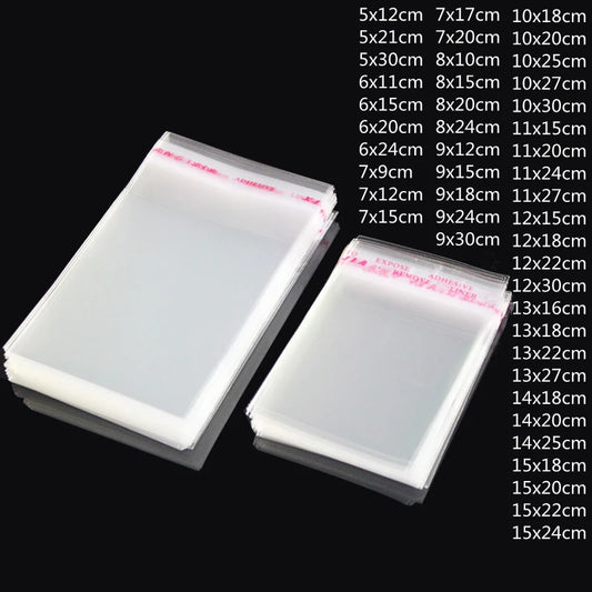TETP 100PCS Clear Self-Adhesive OPP Bags – Resealable Cellophane Storage for Food, Candy & Gift Packaging