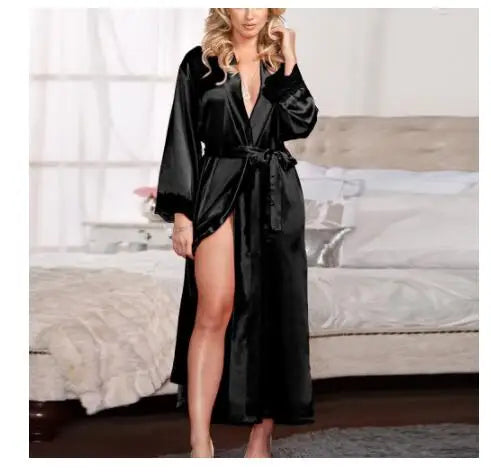 Women's Long Satin Robe with Belt, Lightweight