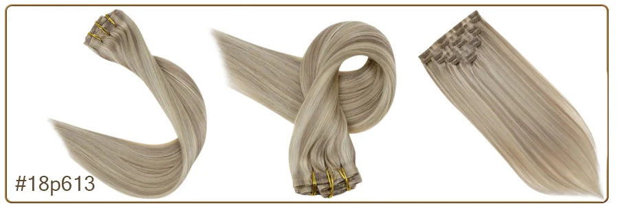 Full Shine Seamless Clip in Hair Extensions Remy Human Hair 8Pcs 120g & 80g Clip In Hair Extensions Human Hair Blonde Skin Weft