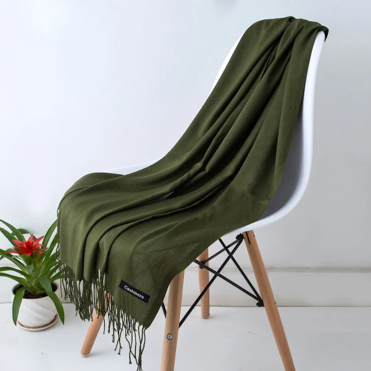 Women's Tassel Scarf, Soft Solid Color Shawl Wrap