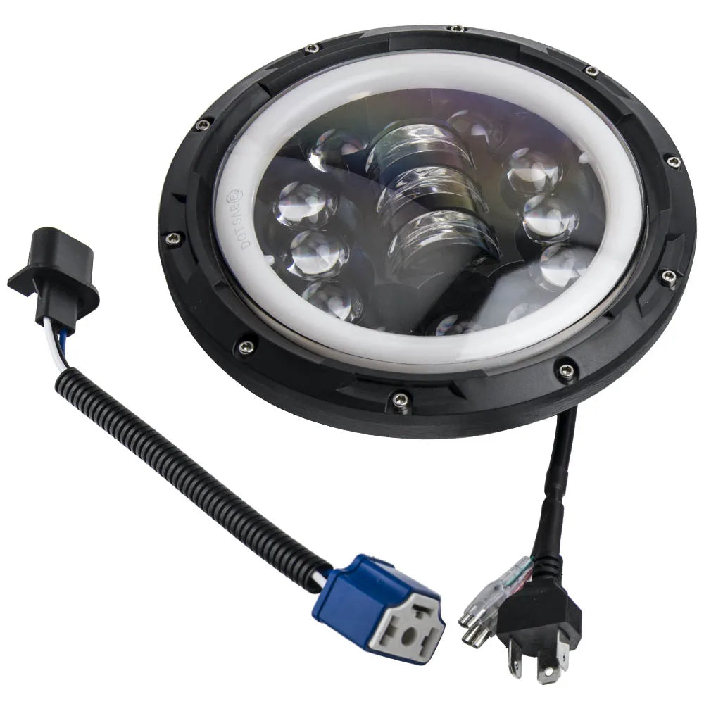Round LED Headlight Halo Angle Eyes For Wrangler JK LJ TJ For Jeep 1997-2017