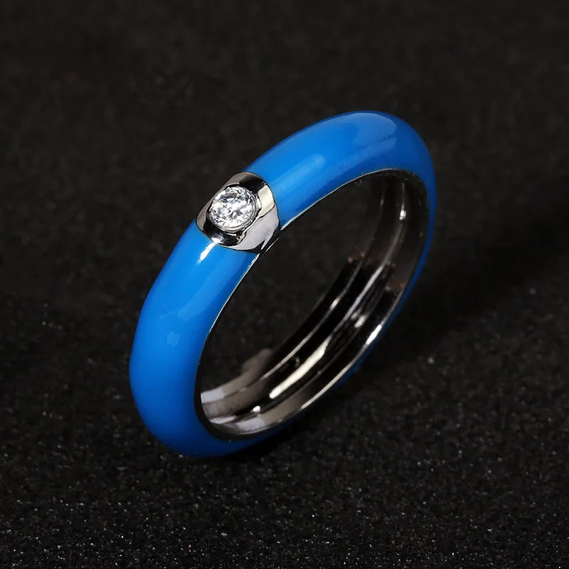 925 Silver Retro Enamel Flower Ring for Women - Adjustable