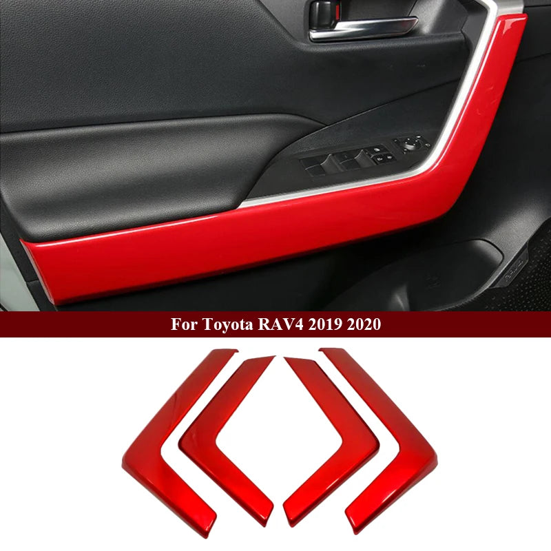 Car Interior Red Chrome Decoration Accessories For 2019-2021 Toyota RAV4 Armrest Console Strips Water Cup Cover Air Vent Trims