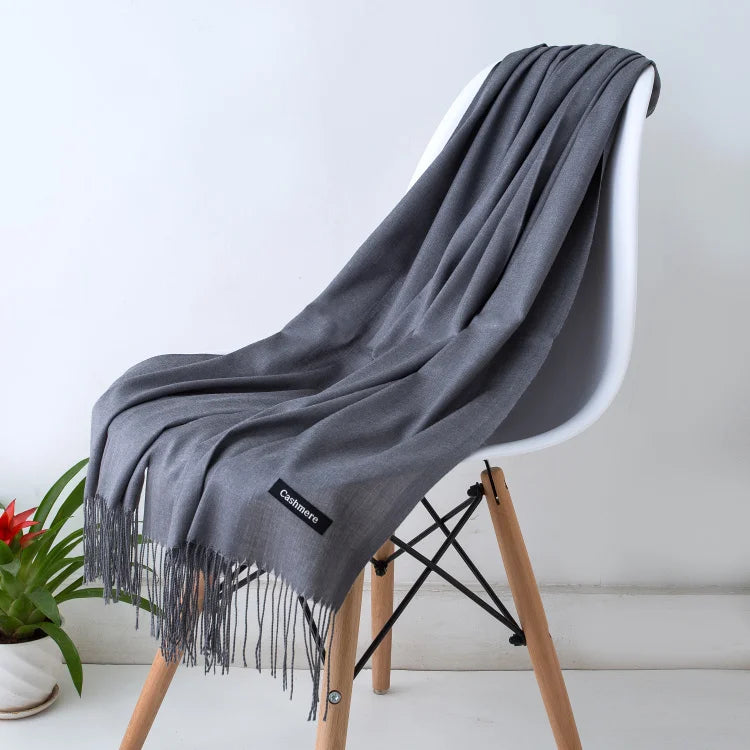 Women's Tassel Scarf, Soft Solid Color Shawl Wrap