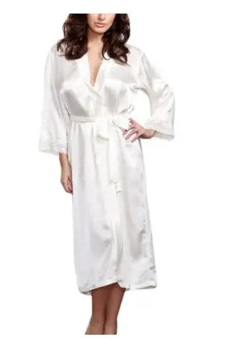 Women's Long Satin Robe with Belt, Lightweight