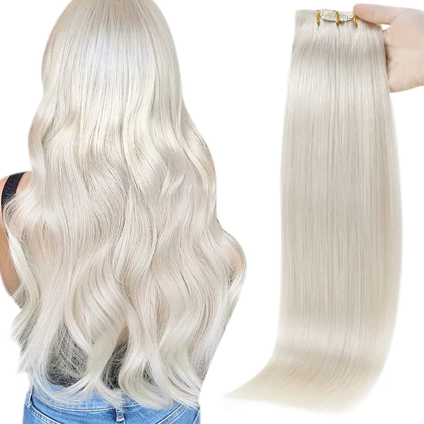 Full Shine Seamless Clip in Human Hair Extensions 8Pcs 100g&80g Pure Color Blond Hair Pu Clip on Remy Extension Skin Weft