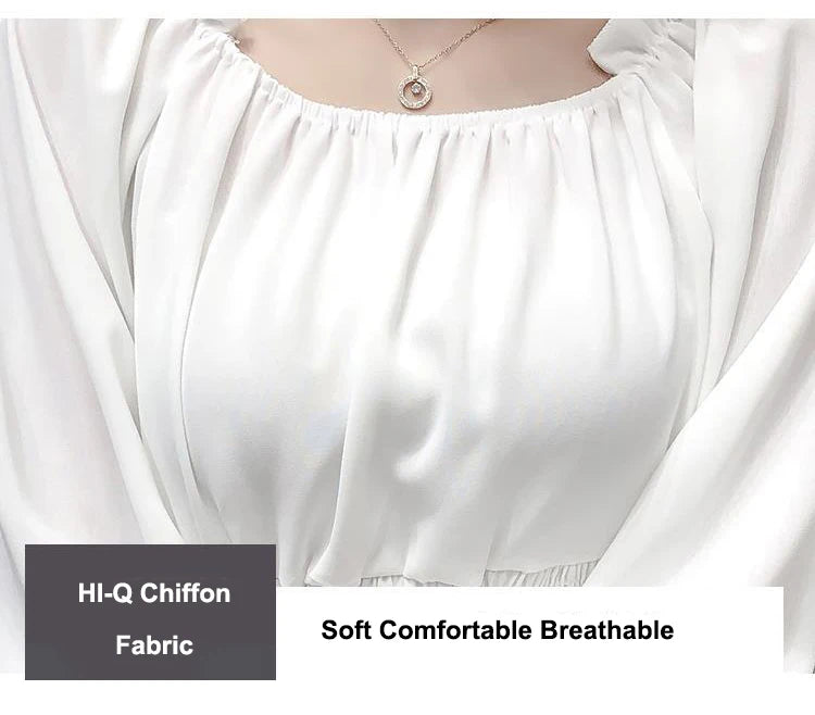 Youth Elegant Blouse Women Chiffon Fashion Blouse Off Shoulder White Shirt Ruffle Puff Sleeve Top Office wear 2026