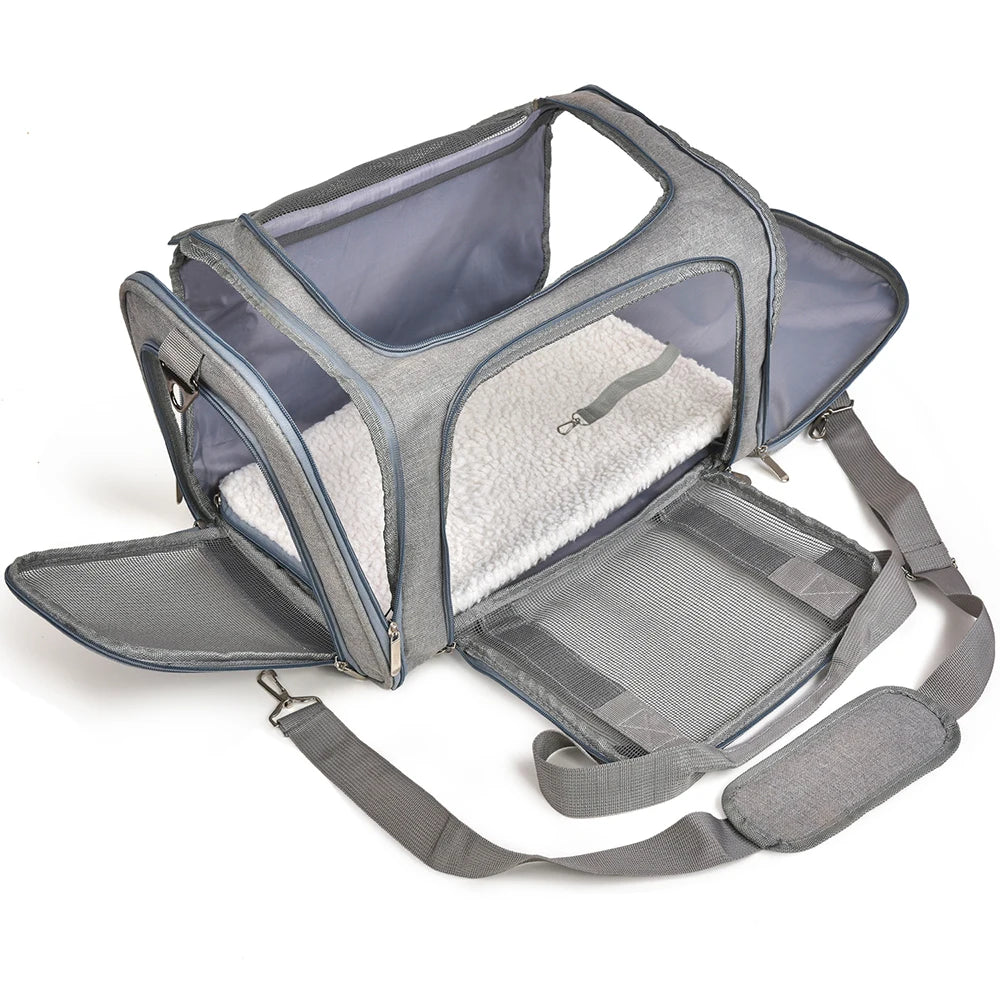 Soft-Side Dog Carrier Bag & Backpack – Airline Approved Pet Travel Bag for Small Dogs & Cats | M & L (Black, Gray)