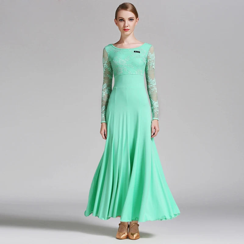 Women's lace-sleeve standard ballroom dance dress