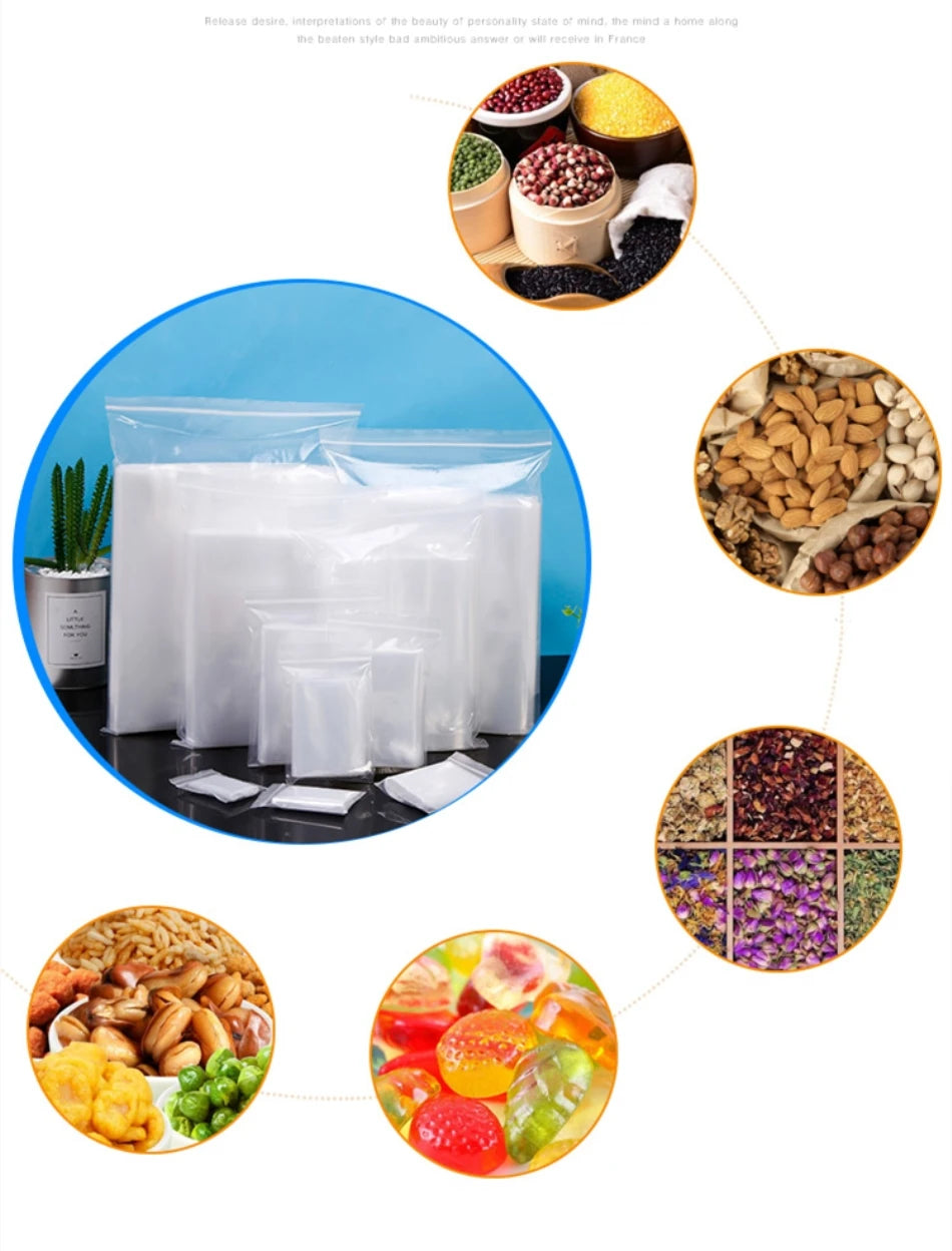 StoBag 100pcs Transparent Small Zippered Plastic Bag Reclosable Thick Clear Jewelry Gift Food Pouch Custom Print Logo(Extra Fee)