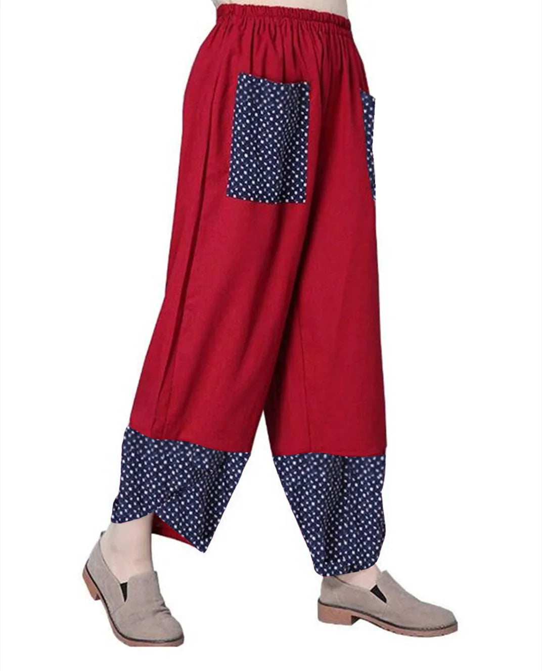 Vintage Print Women Pants Fashion Irregular Casual High Waist Elastic Waist Straight Loose Trousers Summer Lady Cargo Pantalon