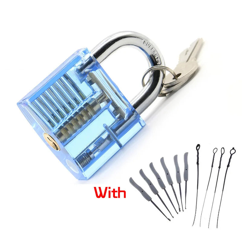 KAK Transparent Cutaway Practice Padlock Kit – Locksmith Training Lock with Broken Key Extractor & Wrench Tools