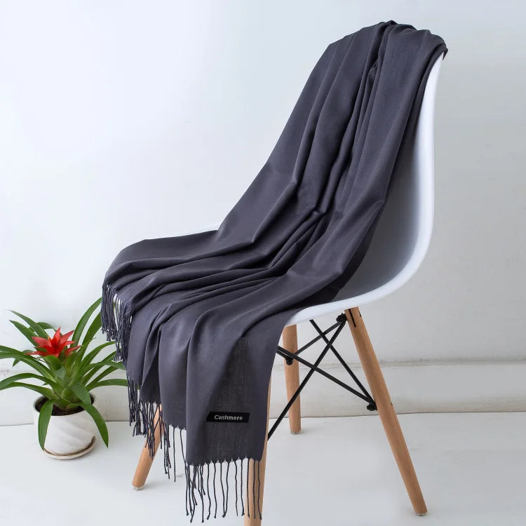 Women's Tassel Scarf, Soft Solid Color Shawl Wrap