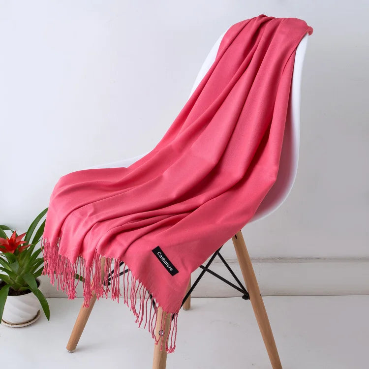 Women's Tassel Scarf, Soft Solid Color Shawl Wrap