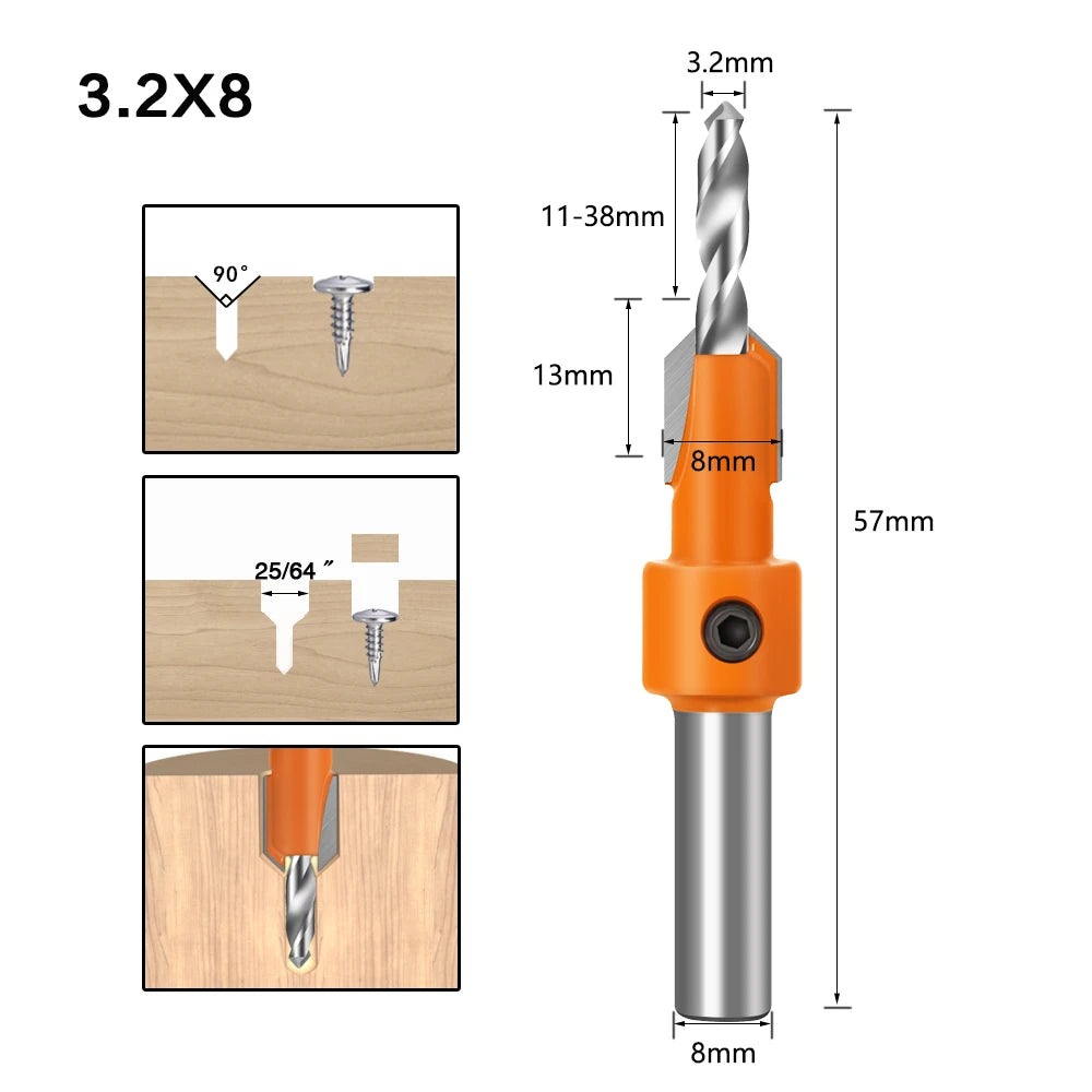 8mm Shank Countersink Router Bit, Woodworking Milling Cutter