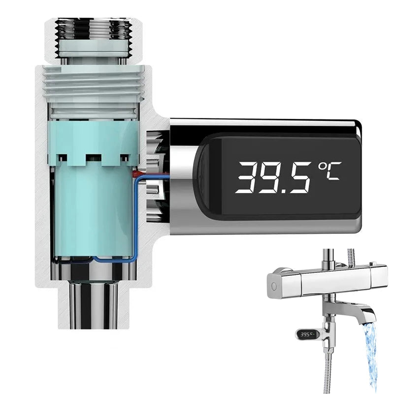 LED Display Household Water Shower Thermometer 5-85℃ Flow Self-powered Water Thermometer Monitoring Baby Care Energy Smart Meter