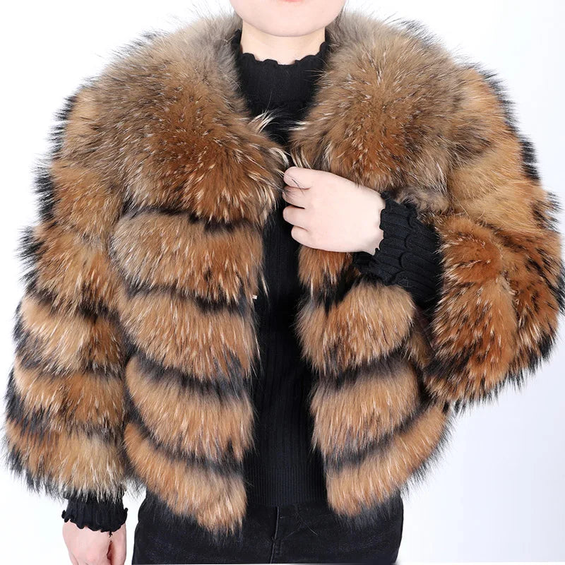 Women's Fox Fur Coat with Detachable Sleeves