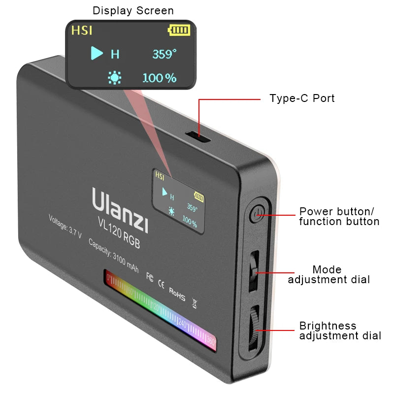 Ulanzi VL120 RGB LED Video Light – 120 Beads, 3100mAh, CRI95+, 20 FX Modes | Vlog, TikTok, YouTube