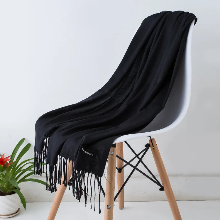 Women's Tassel Scarf, Soft Solid Color Shawl Wrap