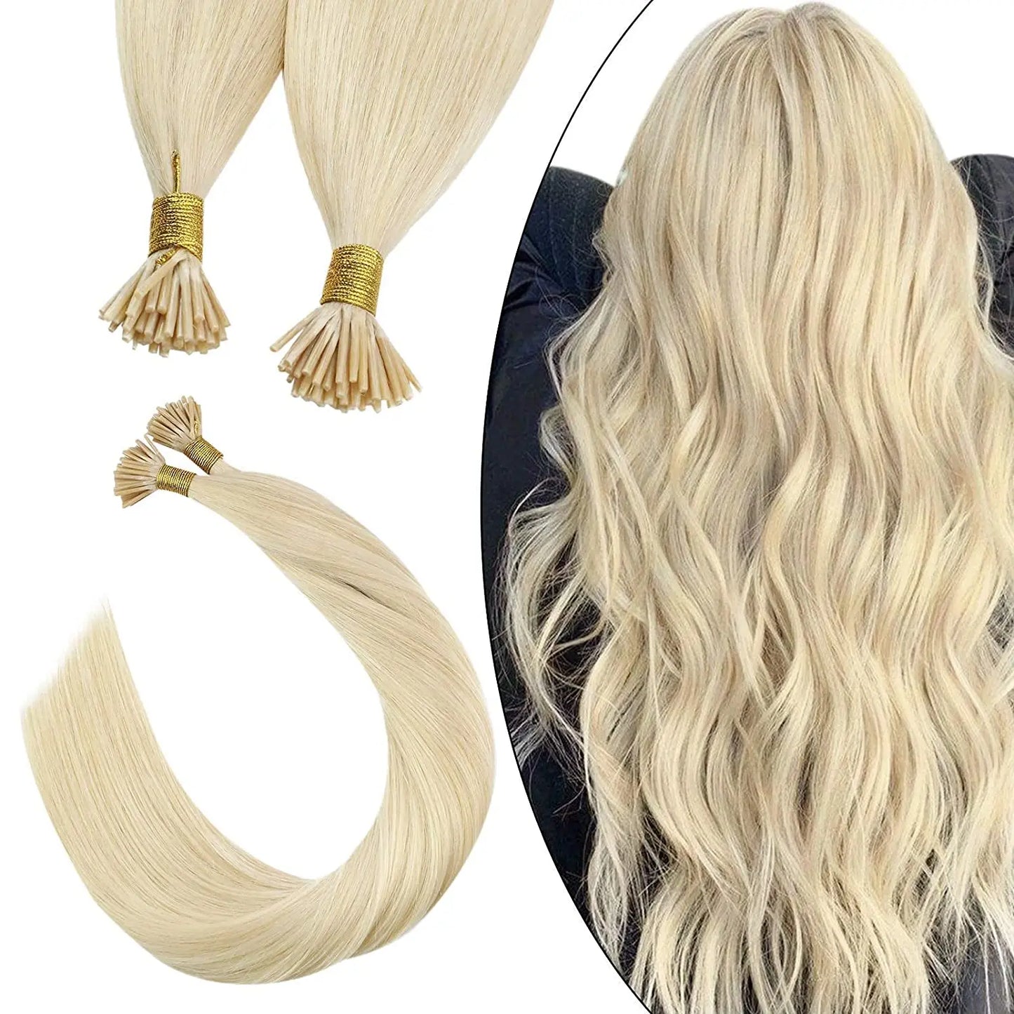 Ugeat I Tip Hair Extensions Pre Bonded Hair Remy Fusion Hair 14-24 Inch 40g/80g Straight Stick Tip Human Hair