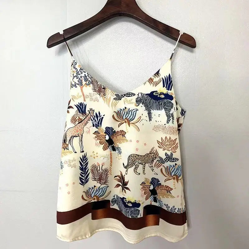 Women's vintage print chiffon V-neck cami — view 7 of 9