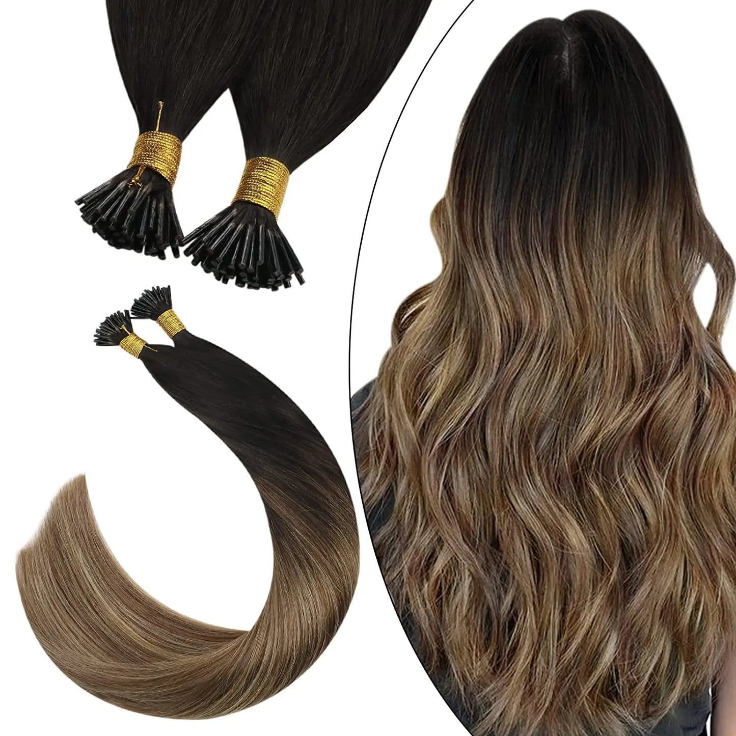 Ugeat I Tip Hair Extensions Pre Bonded Hair Remy Fusion Hair 14-24 Inch 40g/80g Straight Stick Tip Human Hair