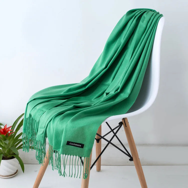 Women's Tassel Scarf, Soft Solid Color Shawl Wrap