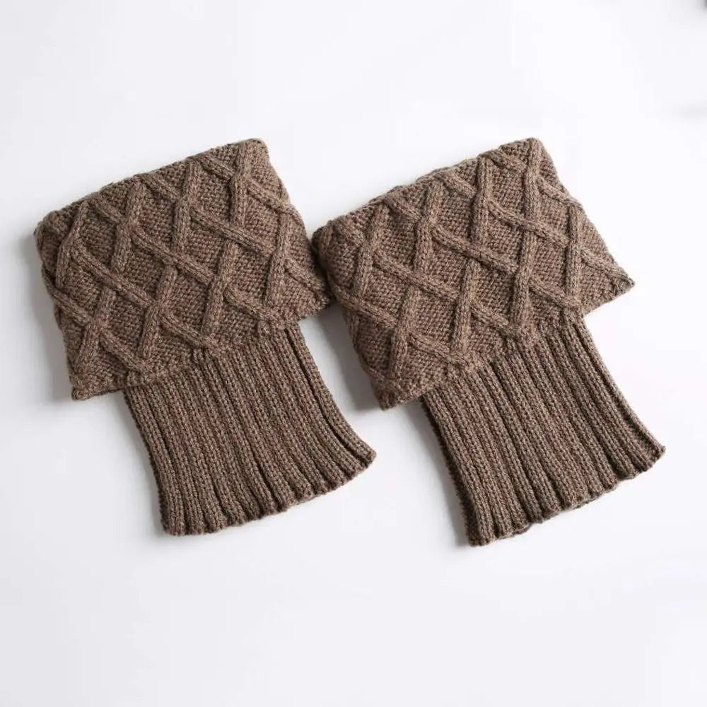 Women's Short Knit Leg Warmers - Boot Cuffs in Grey & Khaki - photo 26
