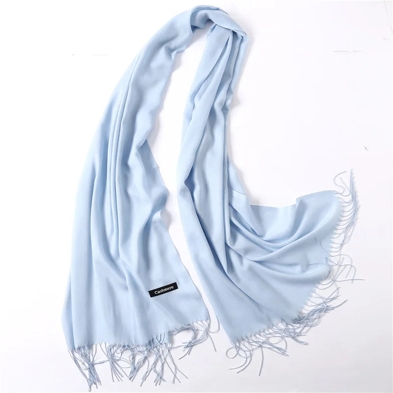 Women's Tassel Scarf, Soft Solid Color Shawl Wrap