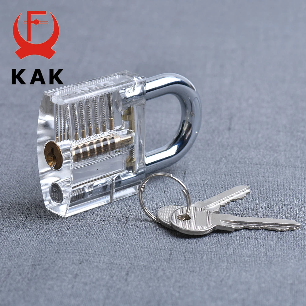 KAK Transparent Cutaway Practice Padlock Kit – Locksmith Training Lock with Broken Key Extractor & Wrench Tools