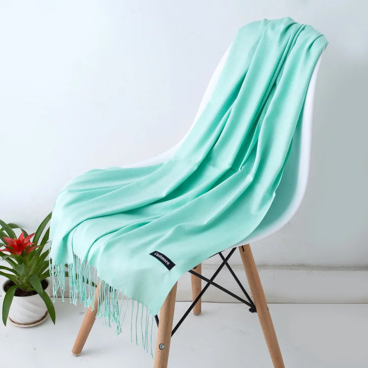 Women's Tassel Scarf, Soft Solid Color Shawl Wrap