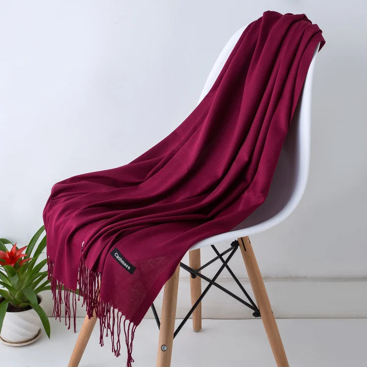 Women's Tassel Scarf, Soft Solid Color Shawl Wrap