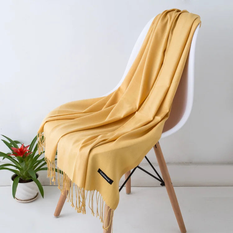 Women's Tassel Scarf, Soft Solid Color Shawl Wrap