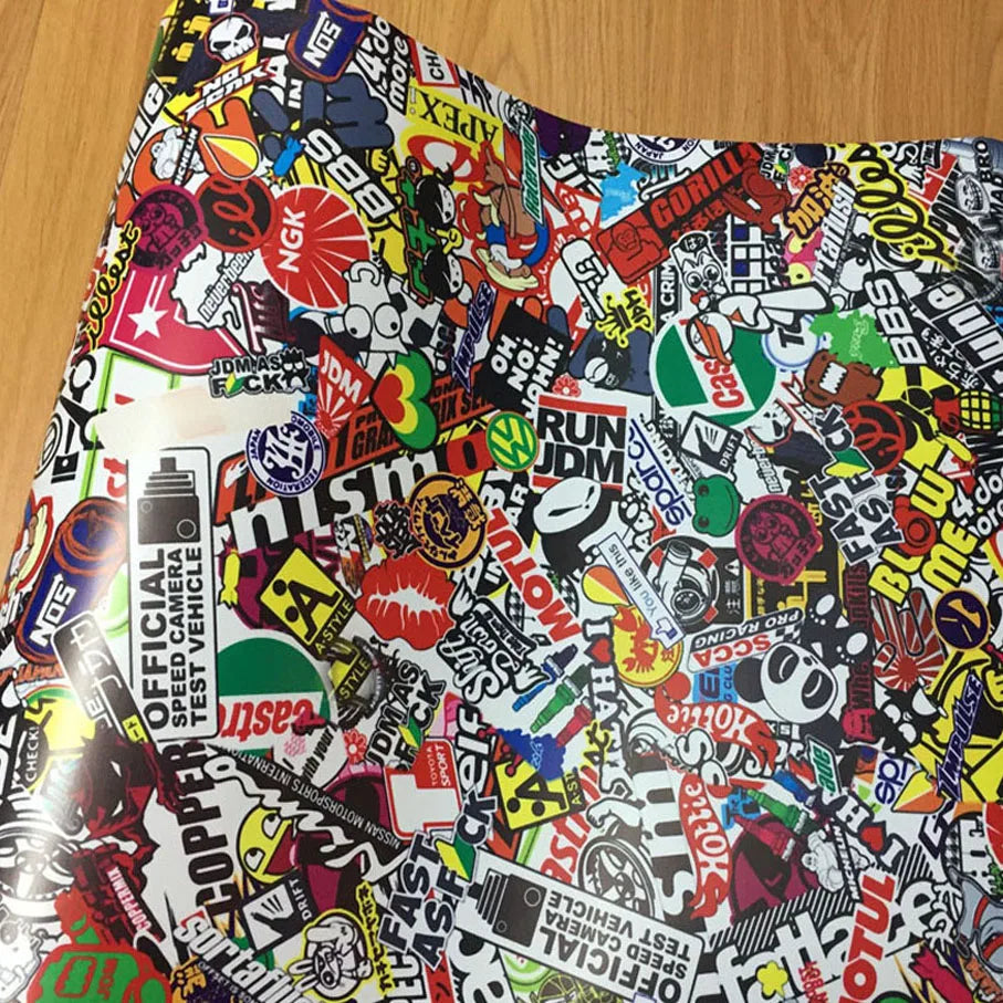 Skull Graffiti Stickerbomb Car Wrap — Vinyl Film, Air-Release