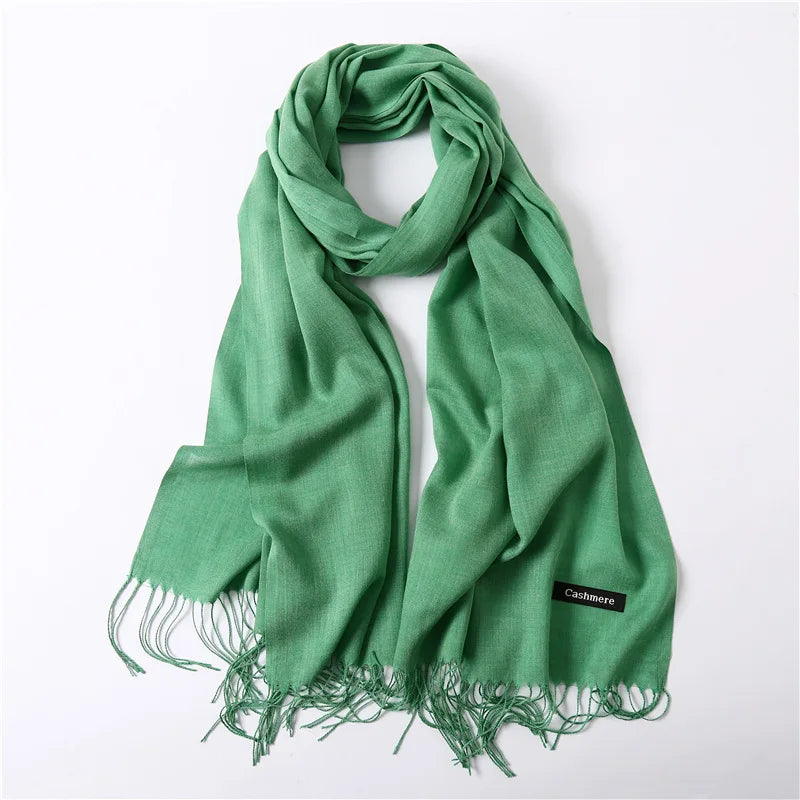 Women's Tassel Scarf, Soft Solid Color Shawl Wrap
